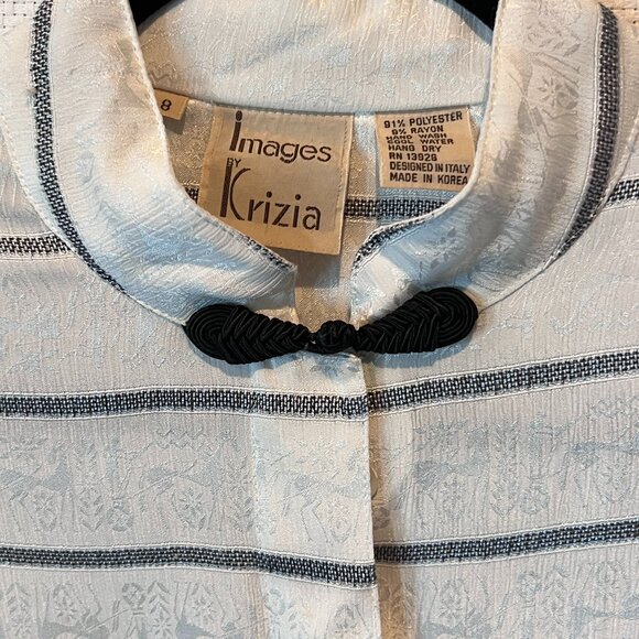 VTG 80s Images by Krizia Blouse Size 8 Italian Design Jacquard Stripe Puff Sleev - Picture 2 of 9